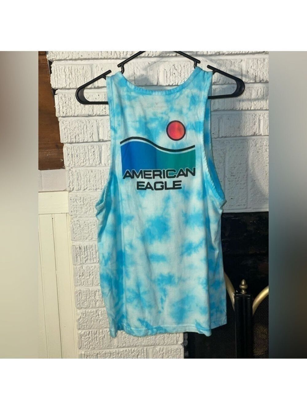 Y2K American Eagle tank top blue tie-dyed surf shirt top - Picture 5 of 11